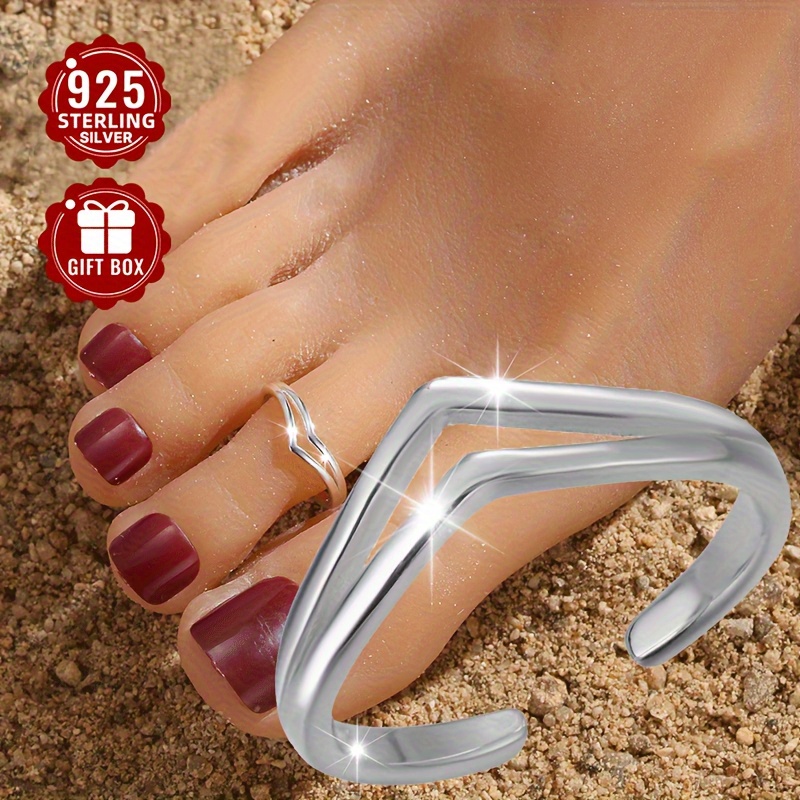 925 Sterling Silver V Shaped Double Layer Women's Toe Ring